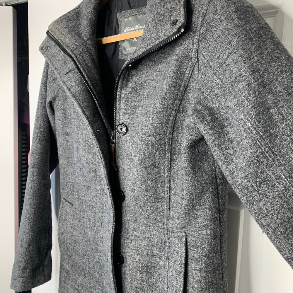 Eddie Bauer Womens Grey Wool-Blend Long Winter Coat – Zip & Button Front - Picture 3 of 16